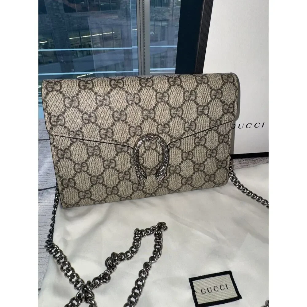 GUCCI DIONYSUS SUPREME WALLET ON CHAIN Crossbody Canvas Black Interior Purse - Picture 3 of 11